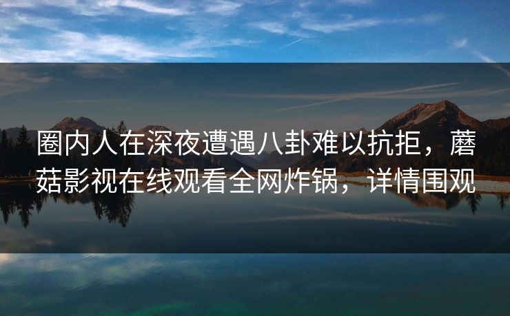 圈内人在深夜遭遇八卦难以抗拒，蘑菇影视在线观看全网炸锅，详情围观