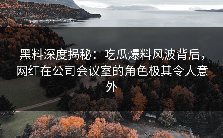 黑料深度揭秘：吃瓜爆料风波背后，网红在公司会议室的角色极其令人意外